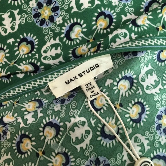 MAX Studio tunic top Green Paisley Print Ruffle Sleeve  Womens 2X NWT - Picture 5 of 5